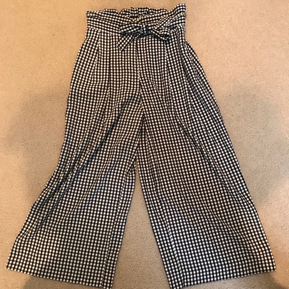 Zara High waisted tied gingham paper bag pants - Picture 2 of 5